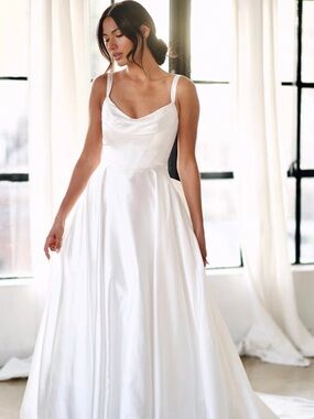 Martina Liana White Satin Cowl-Neck A-Line Gown